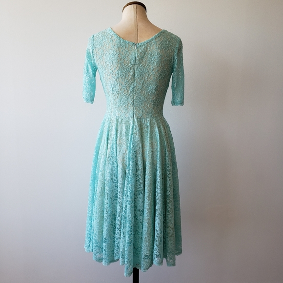 Blue Lace Midi Fit & Flare Dress - Picture 3 of 5